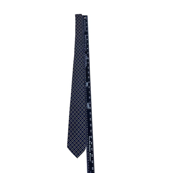 Vintage Brooks Brothers Navy Wool Tie Diamond-Print Handcrafted Made In England - Picture 6 of 7